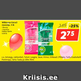 Allahindlus - Wilkinson Extra3 raseerija, 4 tk