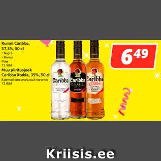 Allahindlus - Rumm Caribba, 37,5%, 50 cl • Negro • Blanco; Muu piiritusjook Caribba Xtabla, 35%, 50 cl