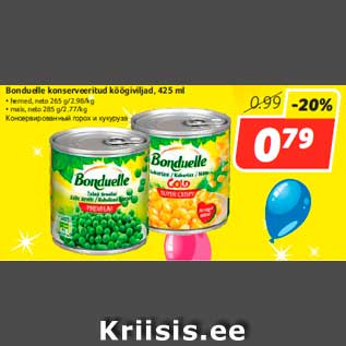 Allahindlus - Bonduelle konserveeritud köögiviljad, 425 ml