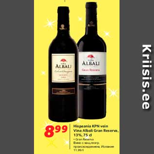 Allahindlus - Hispaania KPN vein Vina Albali Gran Reserva