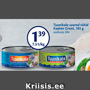 Allahindlus - Tuunikala suured tükid Kapten Grant, 185 g