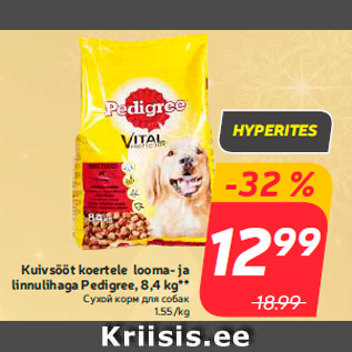 Allahindlus - Kuivsööt koertele looma- ja linnulihaga Pedigree, 8,4 kg**