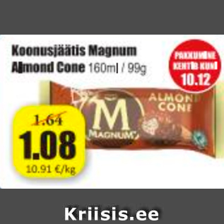 Allahindlus - Koonusjäätis Magnum Almond Cone