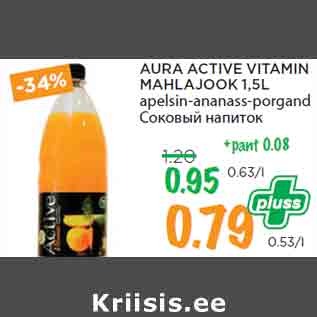 Allahindlus - AURA ACTIVE VITAMIN MAHLAJOOK 1,5L apelsin-ananass-porgand