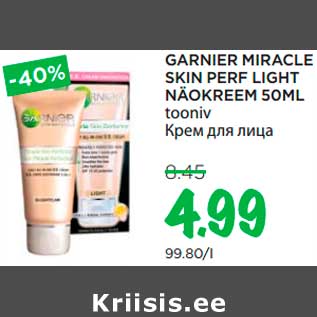 Allahindlus - GARNIER MIRACLE SKIN PERF LIGHT NÄOKREEM 50ML tooniv