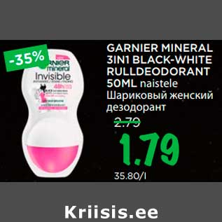 Allahindlus - GARNIER MINERAL 3IN1 BLACK-WHITE RULLDEODORANT 50ML naistele