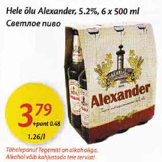 Allahindlus - Hele õlu Alexander, 5,2%, 6 x 500ml