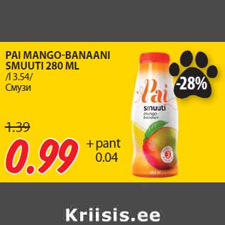 Allahindlus - PAI MANGO-BANAANI SMUUTI 280 ML