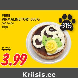 Allahindlus - PERE VIRMALINE TORT 600 G