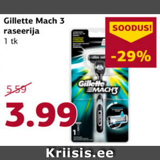 Allahindlus - Gillette Mach 3 raseerija 1 tk