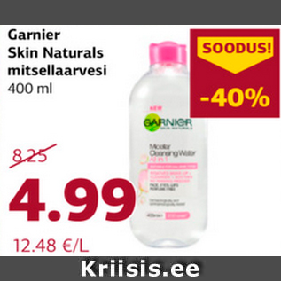 Allahindlus - Garnier Skin Naturals mitsellaarvesi 400 ml