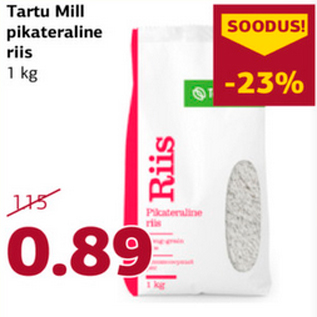 Allahindlus - Tartu Mill pikateraline riis 1 kg