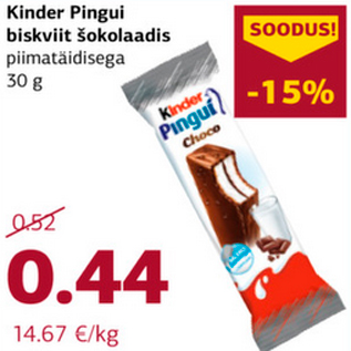 Allahindlus - Kinder Pingui biskviit šokolaadis