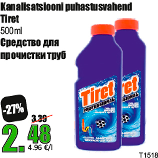 Allahindlus - Kanalisatsiooni puhastusvahend Tiret 500ml