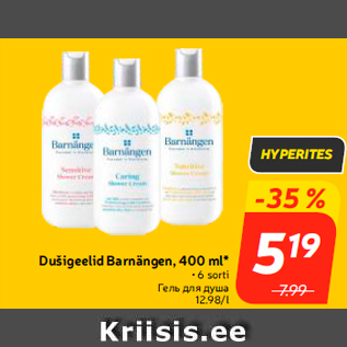 Allahindlus - Dušigeelid Barnängen, 400 ml*