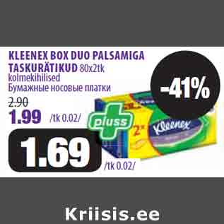 Allahindlus - KLEENEX BOX DUO PALSAMIGA TASKURÄTIKUD 80x2tk kolmekihilised