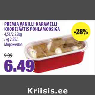 Allahindlus - PREMIA VANILLIKARAMELLI KOOREJÄÄTIS POHLAMOOSIGA 4,5L/2,25kg