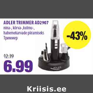 Allahindlus - ADLER TRIMMER AD2907 nina-, kõrva-,kulmu-, habemekarvade piiramiseks