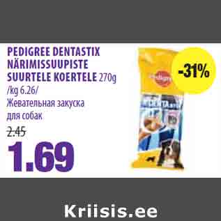 Allahindlus - PEDIGREE DENTASTIX NÄRIMISSUUPISTE SUURTELE KOERTELE 270g