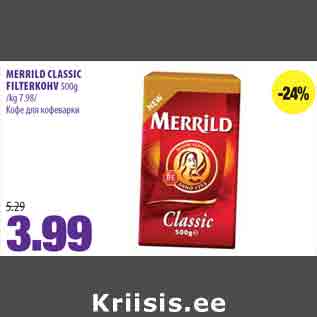 Allahindlus - MERRILD CLASSIC FILTERKOHV 500g