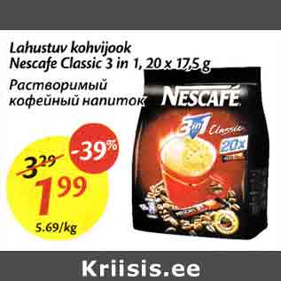 Allahindlus - Lahustuv kohvijook Nescafe Classic 3 in 1, 20 x17,5