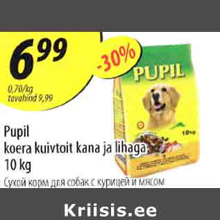 Allahindlus - Pupil koera kuivtoit kana ja lihaga 10 kg