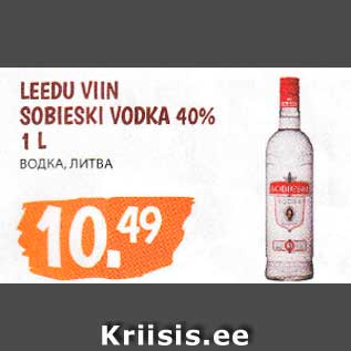 Allahindlus - LEEDU VIIN SOBIESKI VODKA 40% 1 L