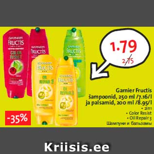 Allahindlus - Garnier Fructis šampoonid, 250 ml /7.16/l ja palsamid, 200 ml /8.95/l