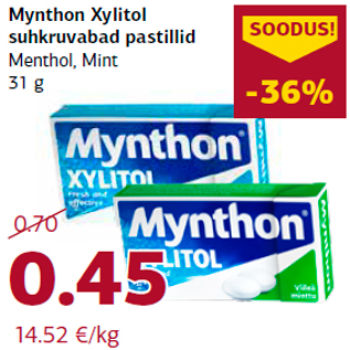 Allahindlus - Mynthon Xylitol suhkruvabad pastillid