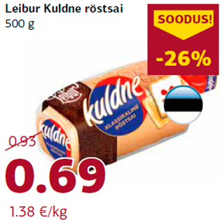 Allahindlus - Leibur Kuldne röstsai 500 g