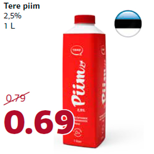 Allahindlus - Tere piim 2,5% 1 L