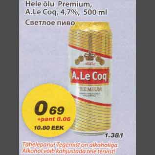 Allahindlus - Hele õlu Premium A.Le Coq