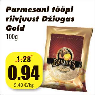 Allahindlus - Parmesani tüüpi riivjuust Diugas Gold 100g