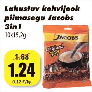 Allahindlus - Lahustuv kohvijook piimasegu Jacobs 3in1 10x15,2g