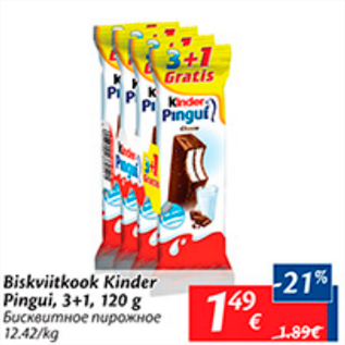 Allahindlus - Biskviitkook Kinder Pingui, 3+1, 120 g