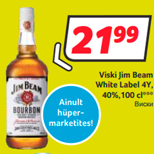 Allahindlus - Viski Jim Beam White Label 4Y, 40%,100 cl***