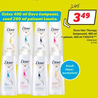 Allahindlus - Dove Hair Therapy šampoonid, 400 ml + palsam, 200 ml TASUTA***