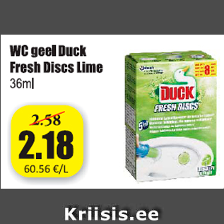 Allahindlus - WC geel Duck Fresh Discs Lime 36 ml