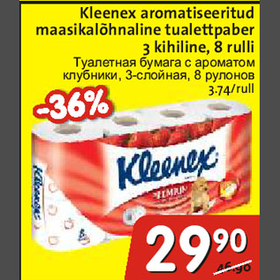 Allahindlus - Kleenex aromatiseeritud maasikalõhnaline tualettpaber 3 kihiline