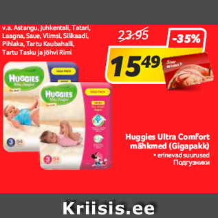 Allahindlus - Huggies Ultra Comfort mähkmed (Gigapakk)