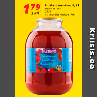 Allahindlus - Fruitland tomatimahl, 3 l