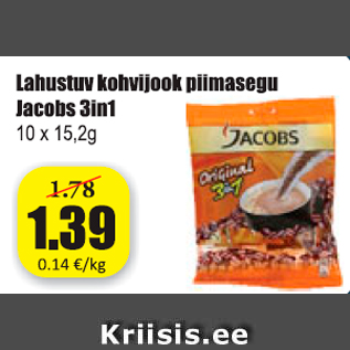 Allahindlus - Lahustuv kohvijook piimasegu Jacobs 3 in 1