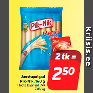 Allahindlus - Juustupulgad Pik-Nik, 160 g