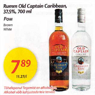 Allahindlus - Rumm Оld Сарtаin Caribbean, 37,5%,700ml .Вrown .White