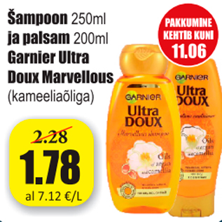 Allahindlus - Šampoon 250 ml ja palsam 200 ml Garnier Ultra Doux Marvellous