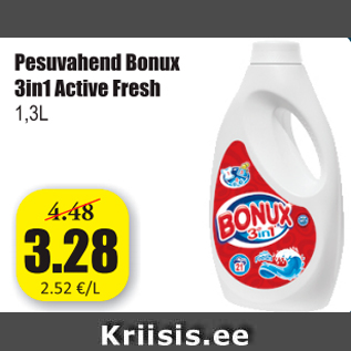 Allahindlus - Pesuvahend Bonux 3in1 Active Fresh 1,3 l