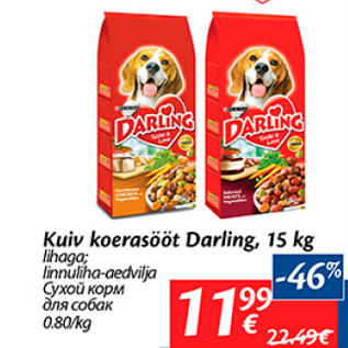 Allahindlus - Kuiv koerasööt Darling, 15 kg