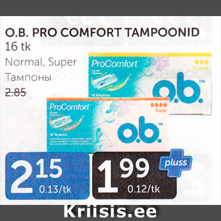 Allahindlus - o.B. PRO COMFORT TAMPOONID 16 TK