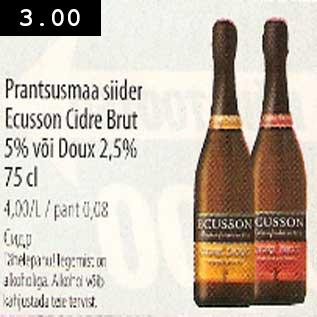 Allahindlus - Prantsusmaa siider Ecusson Cidre Brut või Doux