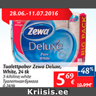 Allahindlus - Tualettpaber Zewa Deluxe, White, 24 tk